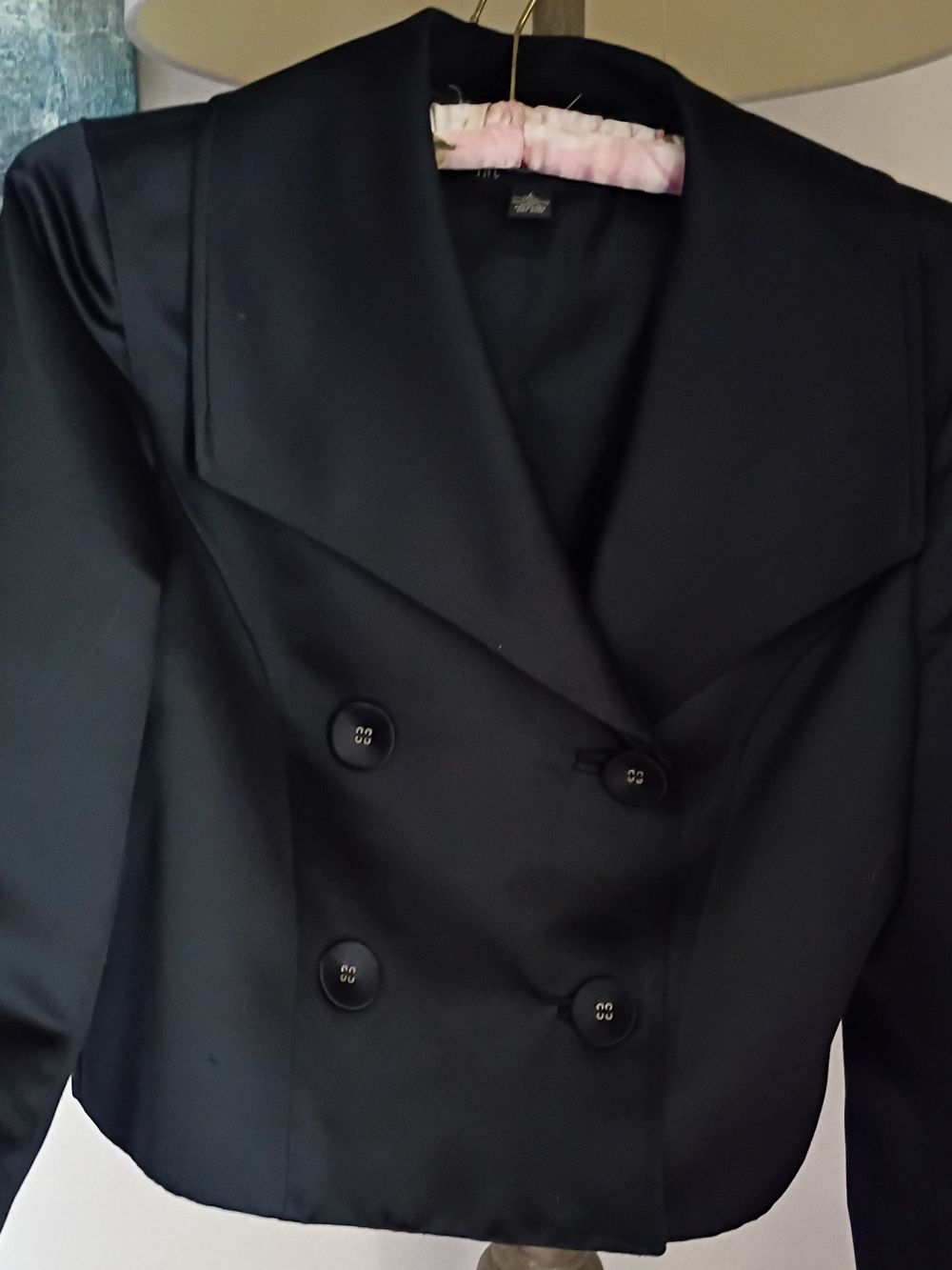 INC International Concepts Black Double-Breasted Cropped Blazer